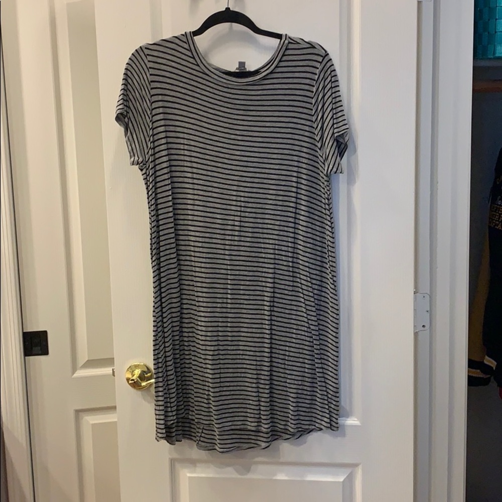 Gray and black striped tshirt dress